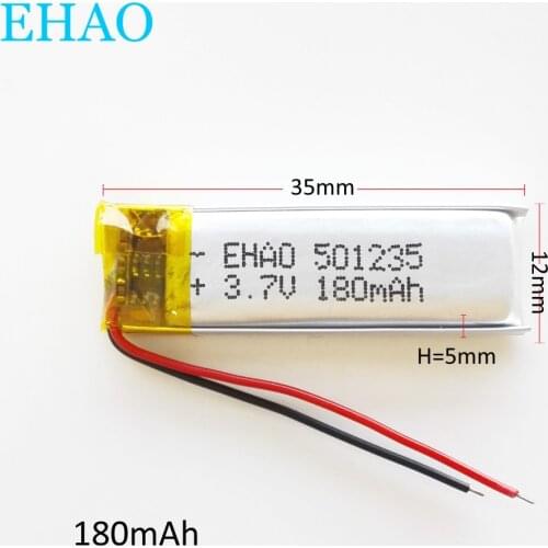 EHAO 501235 3.7V 180mAh battery Lithium Polymer LiPo li ion Rechargeable Battery For Mp3 GPS headphone mobile electronic part