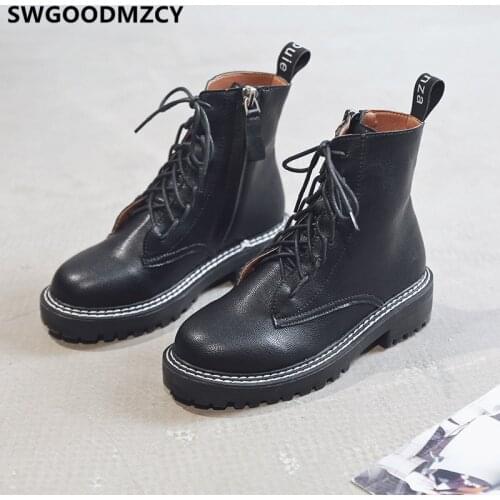 Fashion Leather Boots Women Ankle Boots For Women Black Boots Chaussures Femmes Automne Hiver Zapatos De Mujer Chaussures Femme