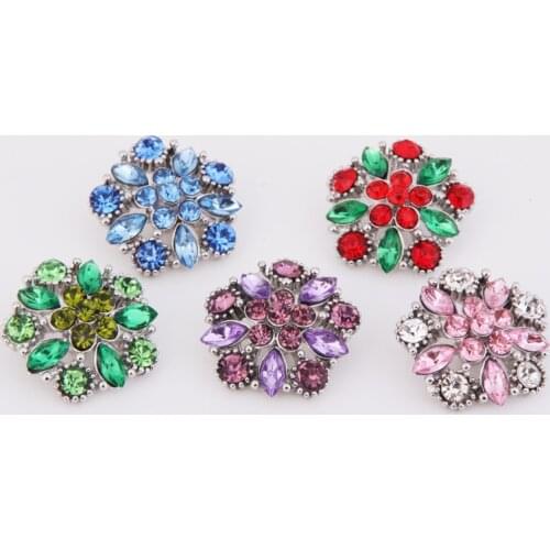 Fashion beauty charm Rhinestone colorful flowers 18MM snap buttons fit snap bracelet snap jewelry wholesale KZ1168