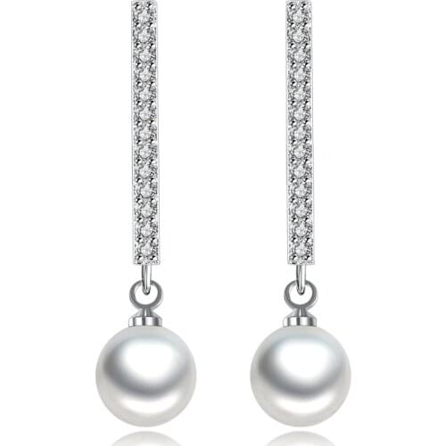 925 Sterling Silver Fashion Shiny Crystal Pearl Stud Earrings for Women Wholesale Jewelry Wedding Gift Drop Shipping