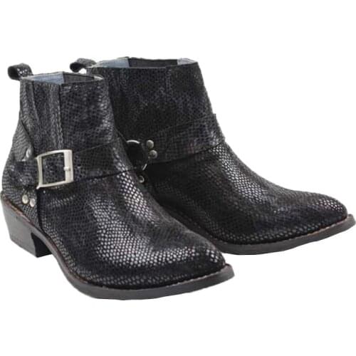 Limited Edition Handmade Boots Men Pointed Toe Black Western Cowboy Boots Cowhide Genuine Leather Riding/Knight Ankle Boots Men