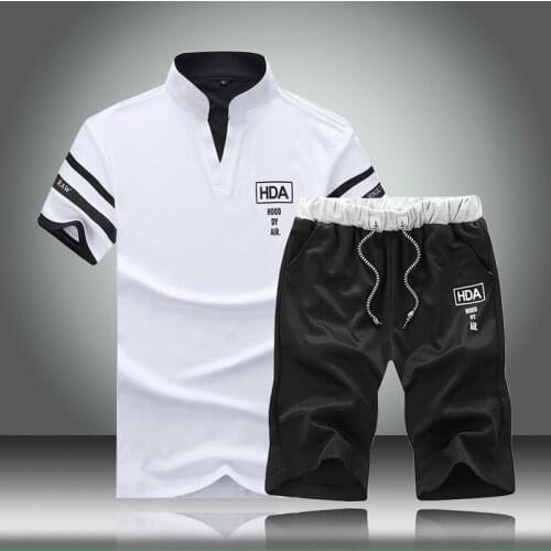 2021 New Summer Mens Tracksuit Sets Men Brand Short Sleeve Casual Slim Fit Sportsman T Shirts + Shorts Letter Printed Sport Suit