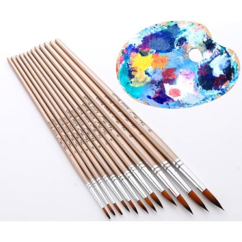12pcs Paint Brushes Set Kit Round Pointed Tip Brushes with Nylon Hair for Artist Acrylic Aquarelle Gouache Painting
