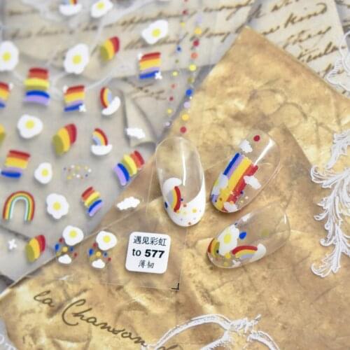 1 Pc Rainbow Bridge Adhesive Nail Sticker White Cartoon Clouds Nail Art Decals Cute Manicure Gift Nail Tip Decoration XQL29
