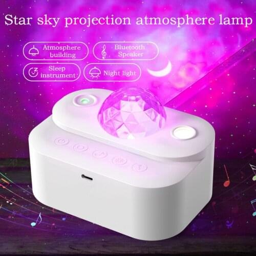 New!Starry Sky Projection Lamp White Noise Night Light Bluetooth Music Colorful Atmosphere Lamp Water Pattern Starry Sky Light