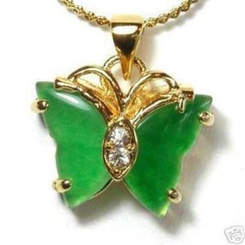 New natural Green stone Butterfly Pendant Necklace