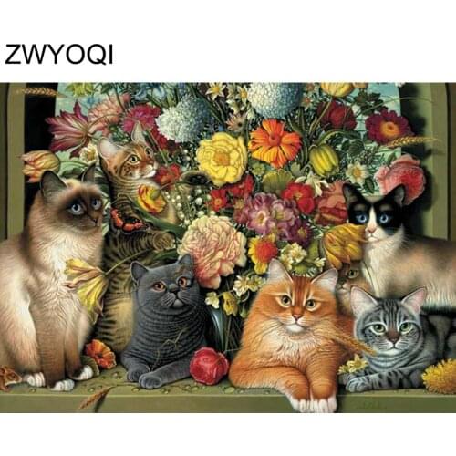 Full Round Diamond embroidery Cat flower rose Full Square Diamond painting Cross stitch Cat flower rose 3DDIY Diamond mosaic cat