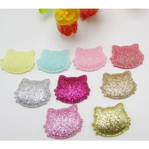 Multicolors Shiny Cat Head Shape Patches 3x3.5cm 100pcs/Lot Padded Appliques DIY Children Hair Accessories