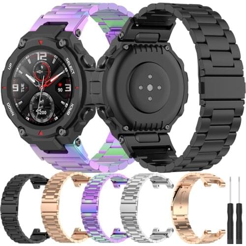 BEHUA Luxury Wristband Metal Stainless Steel WatchBand For Xiaomi Huami Amazfit T-rex Pro Strap with Tool Bracelet SmartWatch