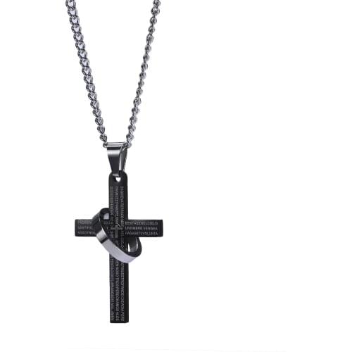 Carving Scripture Cross Pendant Necklace Religious Belief Jewelry Black Silver Stainless Steel Chain Hip Hop Punk Party Gift
