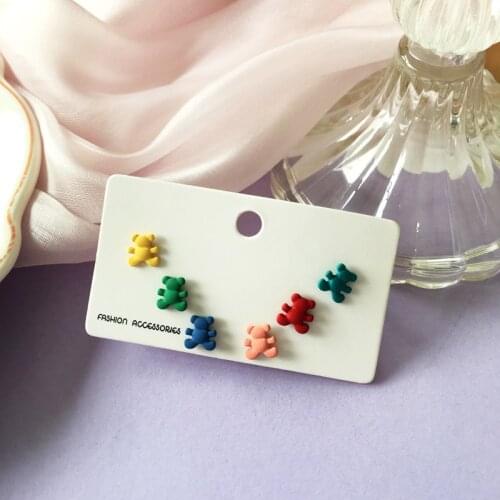 S925 Needle Small cute cartoon bear fun color six-piece personalized metal earrings for women