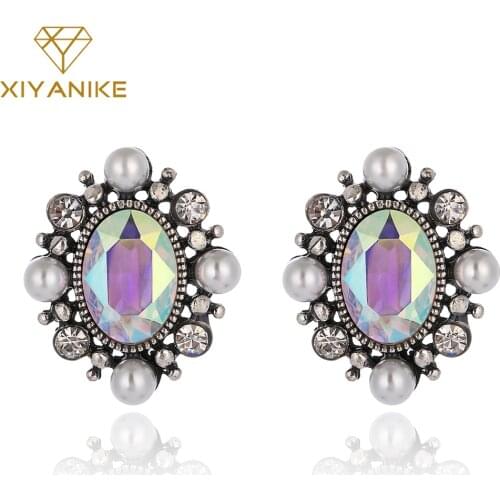 XIYANIKE 2017 New Luxury 5 Color Zircon Imitation Pearls Non Pierced Brincos Earrings For Women Gift Statement Jewelry E876