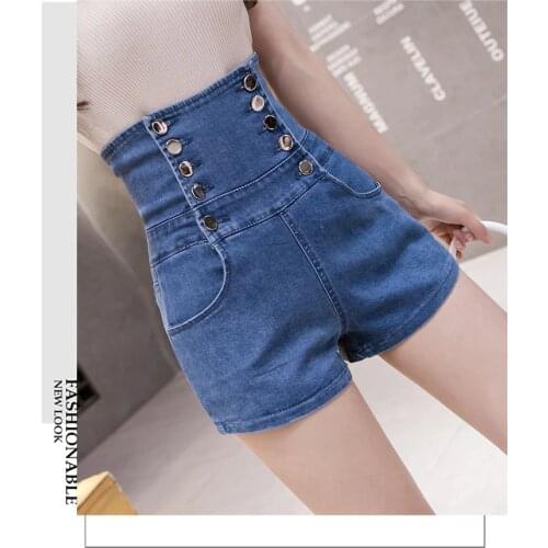 2021 super high waist shorts womens thin breasted buttoned waist stretch frayed hot pants sexy fashion summer denim shorts