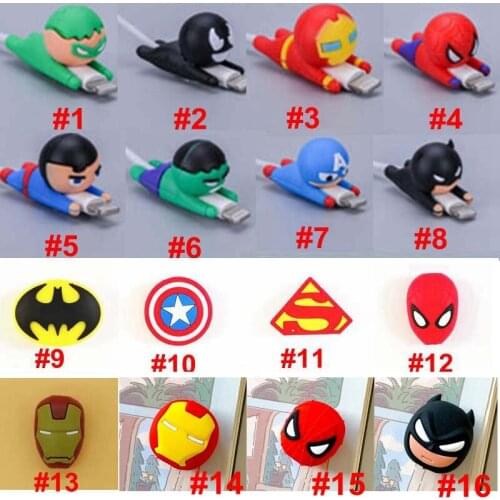 100PCS Silicone Cute Bite Cartoon Hero Series Cable-Winder USB Data Line Protector Cord Cover Decorate Phone Accessories