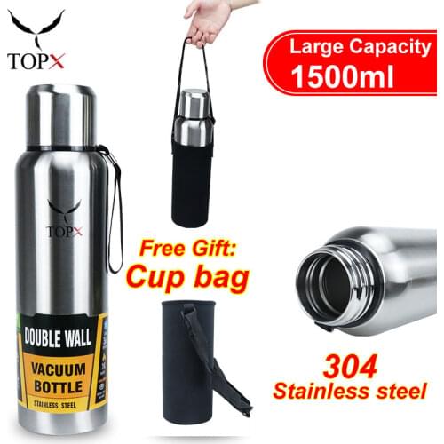 TOPX Large Capacity Stainless Steel Thermos Portable Vacuum Flask Insulated Tumbler Sport Cycling Thermo Bottle 500/1000/1500ml
