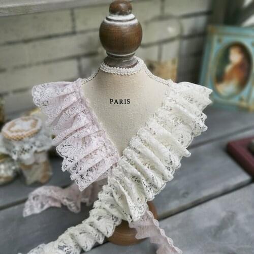 2Meters Embroidery Tulle Lace Fabric 6cm Ruffle Pleated Pink Laces Ribbon Collar Elastic Trim Sewing Applique dentelle encaje