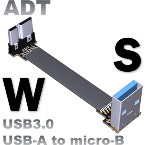 USB 3.0 Type-A to USB 3.0 micro-B Flat Shield cable Double bend 0.03m-3m 5G/bps Support OTG USB-A to micro-B FPV cable