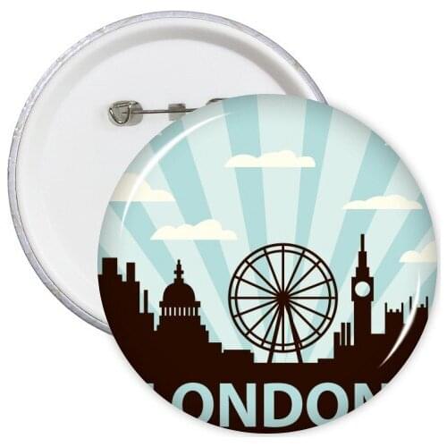 Britain UK London Eye Silhouette United Kingdom Round Pins Badge Button Clothing Decoration Gift 5pcs