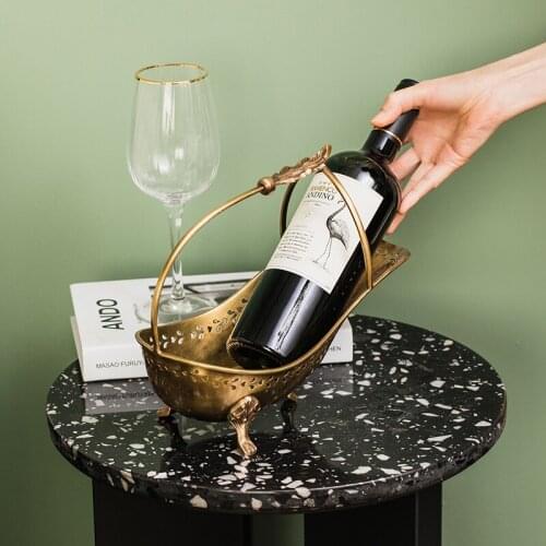 European Style Wine Rack Brass Wine Bottle Holder Shelf Vintage Carved Bottle Rack Wine Cabinet Decorative Ornaments Basket