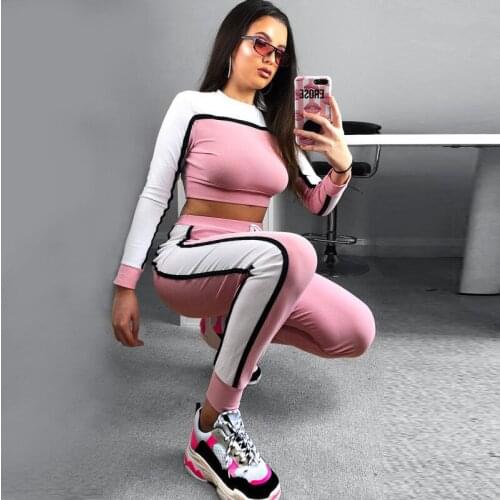 VITIANA Women Two Pieces Sports Sets Autumn 2019 Female Long Sleeve Striped Black Outfits for Womens Sweatsuit Casual Tracksuit