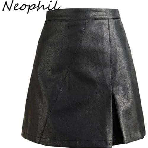 Neophil High Waist Front Split Pu Leather Mini Womens Skirts A-Line Casual Female Flods Patckwork Wrap Latex Short Skirt S21807