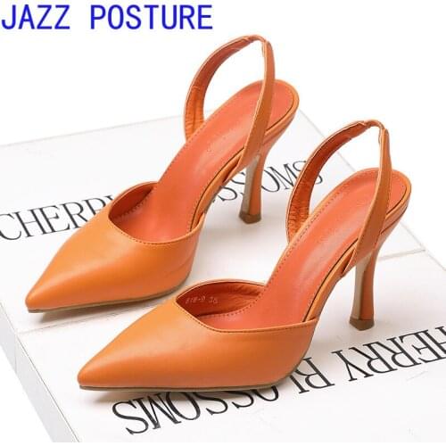 Single shoes women 2020 new pointed summer leather shallow-heeled high-heeled stiletto fashion simple sandals sandals q502