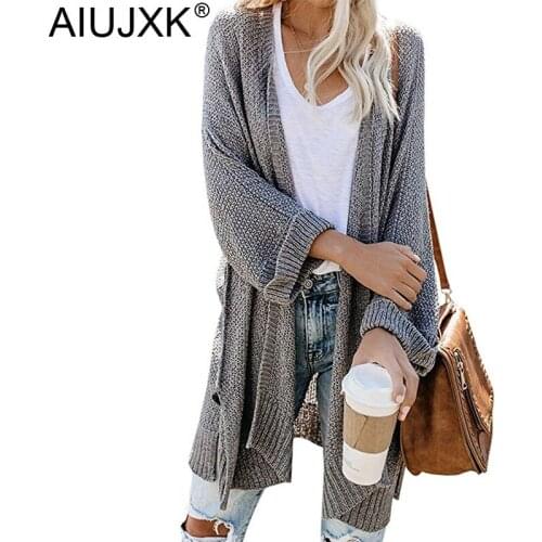 AIUJXK Womens Long Cardigans Autumn Winter Loose Oversize Knitted Sweaters Female Fashion Casual Loose Cardigan Coats Clothes