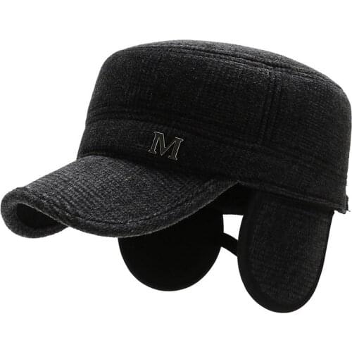 GBCNYIER Winter male hat fashion ear protection men outdoor keep warm cap old style winter hide ear flat top baseball cap