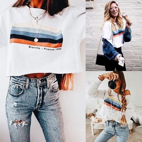 1PCS Womens Leisure All-Match Loose Long Sleeve Rainbow Stripes Temperament Sweatshirt Pullover Letter Tops Pullovers Wholesale