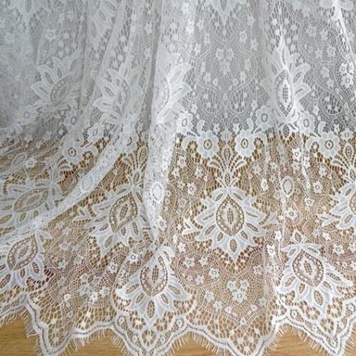 3M / Lot French Floral Eyelash Scallop Lace Fabric DIY Exquisite Lace Wedding Dress Bridal Gown Baptism Summer Boho Dress