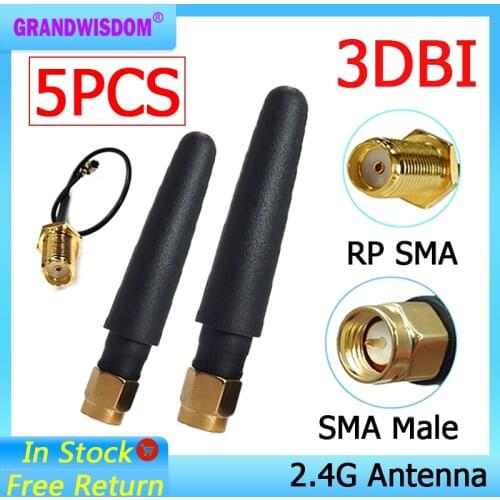 5pcs 2.4Ghz antenna Wifi 2dbi SMA Male connector white 2.4 ghz antena Router Antenna +21cm RP-SMA Male Pigtail Cable