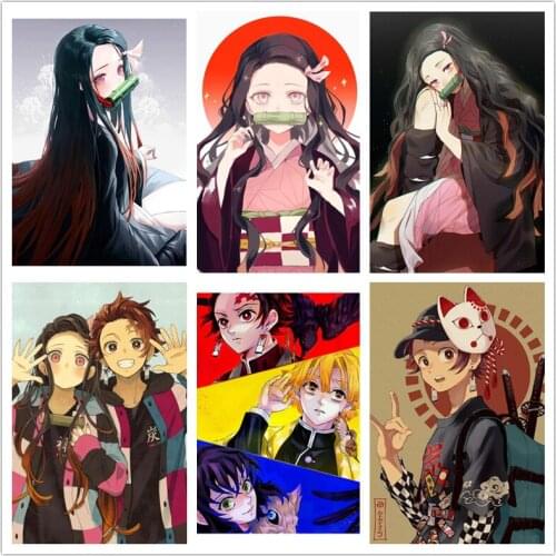 Diamond Painting Kimetsu No Yaiba Tanjirou Nezuko Anime Full Diamond Diamond Embroidered Mosaic Poster Family Art Wall Sticker