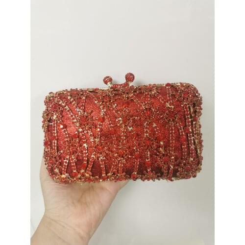XIYUAN Hollow Out Women Red/Silver Color Crystal Clutch Bag Evening Bags For Wedding Handbags and Purses Bridal Party Clutch Bag