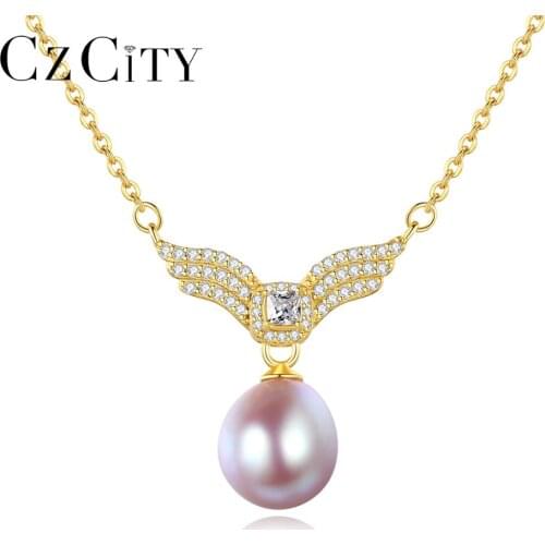CZCITY Pendant Necklace for Women Wedding 925 Sterling Silver Freshwater Pearls Accessories Fine Jewelry Christmas Gifts FN-0293