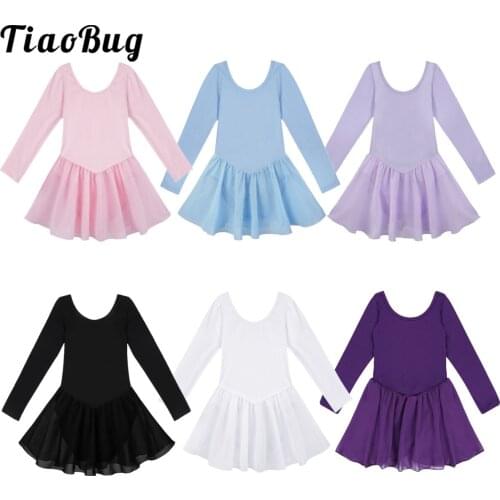 Kids Girls Ballet Leotard Tutu Dress Long Sleeve Gymnastics Skating Dance Costume Stage Performance Wear