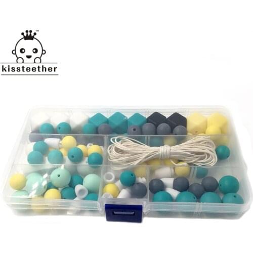 Baby Teether Toys Silicone Teething Kit Mix Color Geometric Hexagon Silicone Round Silicone Teething Beads DIY Nursing Necklace