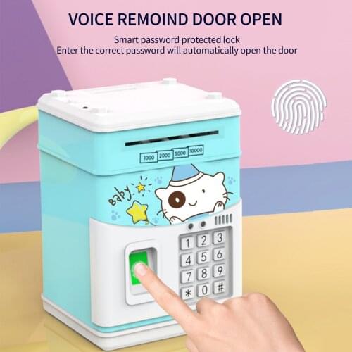 Electronic Piggy Bank ATM Fingerprint Password Money Box Cash Coins Saving Bank Safe Box Automatic Deposit Banknote Music Toy