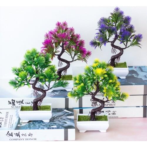 20x24cm 15Heads Artificial Small Pine Tree White Pot Bonsai Home Office Hotel Living Room Desktop Table Decor Fake Plants Bonsai