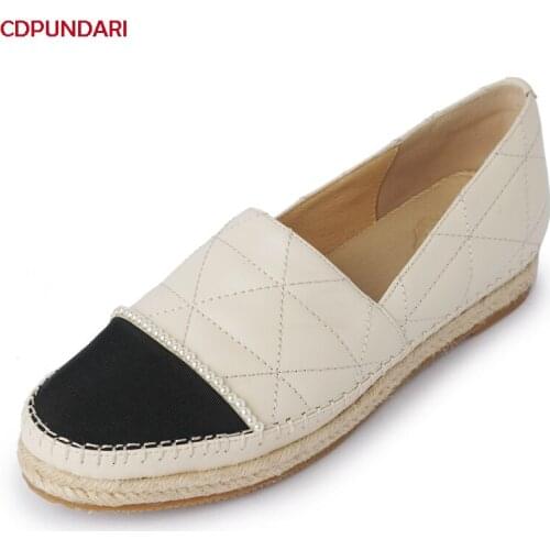 White String Bead Genuine Leather Flat Platform Loafers Shoes Women Spring Summer Casual Flats Ladies Popular