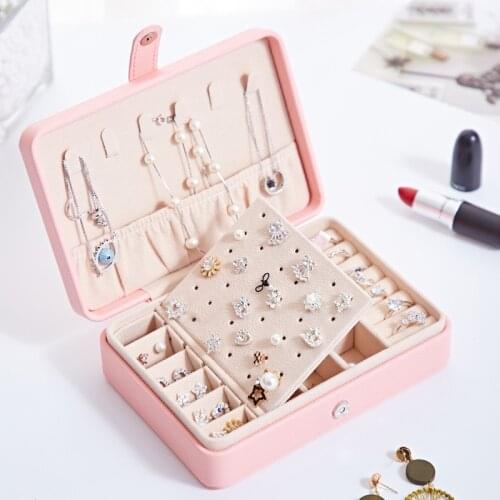 Hot PU Double-Layer Velvet Multifunctional Jewelry Organizer Box Women Portable Rings Earrings Necklace Display Jewelry Box