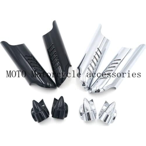Black Chrome Fork Lower Leg Deflectors Shields For Harley Touring Trike Electra Street Glide Road King FLH FLHT FLTR FLHX 00-13