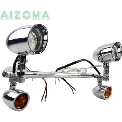 Motorcycle Mini Bullet Style Spotlight w/ Signal Bar Unversal For Yamaha Honda Suzuki Aluminum Auxiliary Headlight Foglight