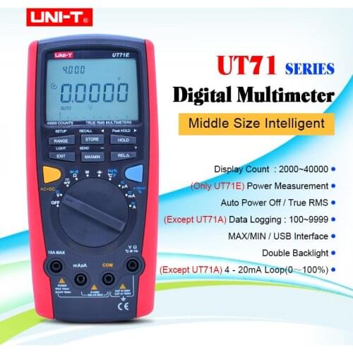 UNI-T UT71A UT71B UT71C UT71D UT71E Digital MultiMeterTure RMS AC DC meter Volt Ampere Ohm Capacitance Temp tester backlight