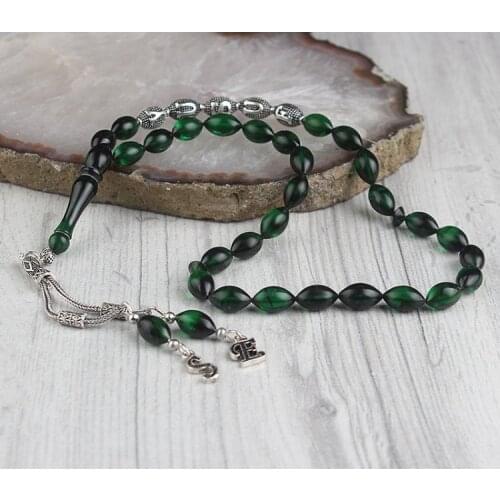 33 Beads Squeezed Amber Muslim Prayer Tasbih Misbaha Islamic Jewelry Subha Capsule Cut Tassel 925 Caliber Silver Special Design