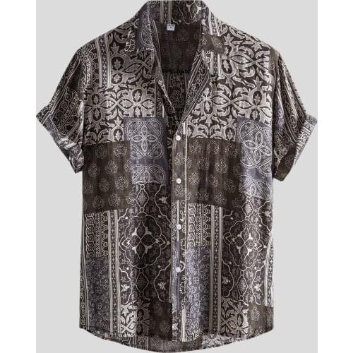 Mens Shirts Ethnic Printing Hawaiian Shirt Short Sleeve Plus Size M-3xl Summer Casual Lapel Beach Blouse Shirts For Men Camisa