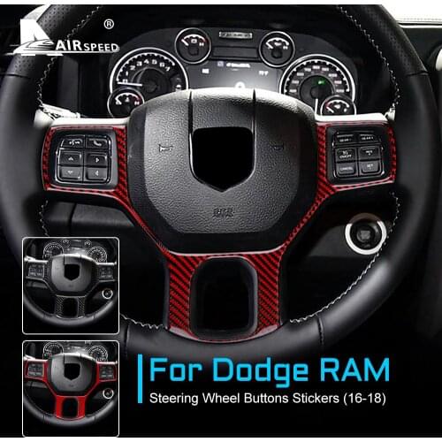 AIRSPEED 1pcs Carbon Fiber for Dodge RAM 2016 2017 2018 Accessories Interior Trim Car Steering Wheel Button Frame Cover Sticker