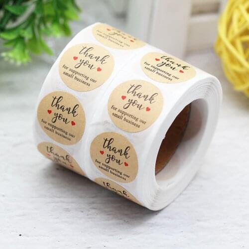 500pcs/Roll 1Inch Kraft Thank You for Suppoting Our Small Business Lable Sticker For Party Gift Decoration Stationery Stickers