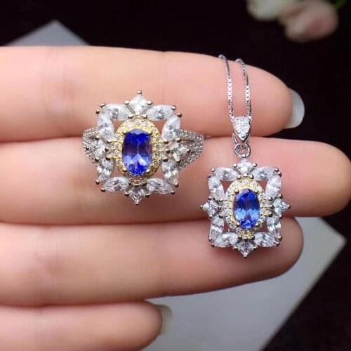 Engagement Best Gift Tanzanite Set 925 sterling silver,1pc Tanzanite Ring,1pc Tanzanite Pendant