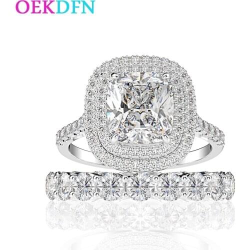 OEKDFN Luxury 100% 925 Sterling Silver Rings Women High Carbon Diamond Wedding Engagement Finger Band Ring Sets Fine Jewelry