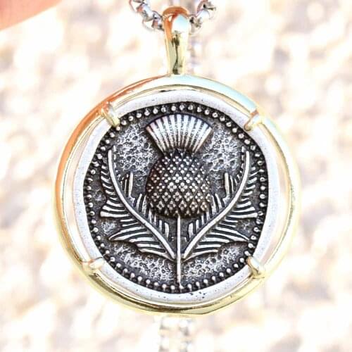 Scottish Thistle Necklace Medal Whimsy Scotland Flower Lover Pendant Dropship